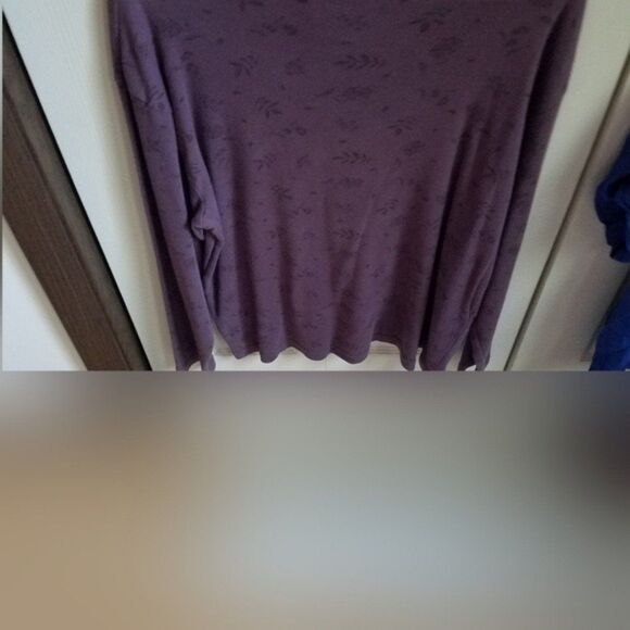 Zena Purple Scoopneck Jersey with Dark Purple Leaf & Flower Prints Size Large - Picture 5 of 6